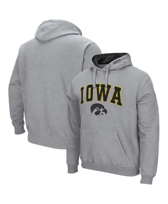 Men's Colosseum Heathered Gray Iowa Hawkeyes Arch and Logo 3.0 Pullover Hoodie