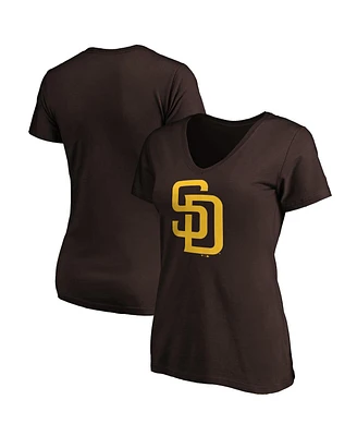 Women's Fanatics Brown San Diego Padres Core Official Logo V-Neck T-shirt