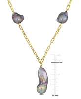 Gray Cultured Freshwater Baroque Pearl (13 & 35mm) 20" Paperclip Necklace in 18k Gold-Plated Sterling Silver