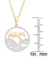 Diamond Accent Dolphin Family Pendant 18" Necklace in 14K Gold Plate