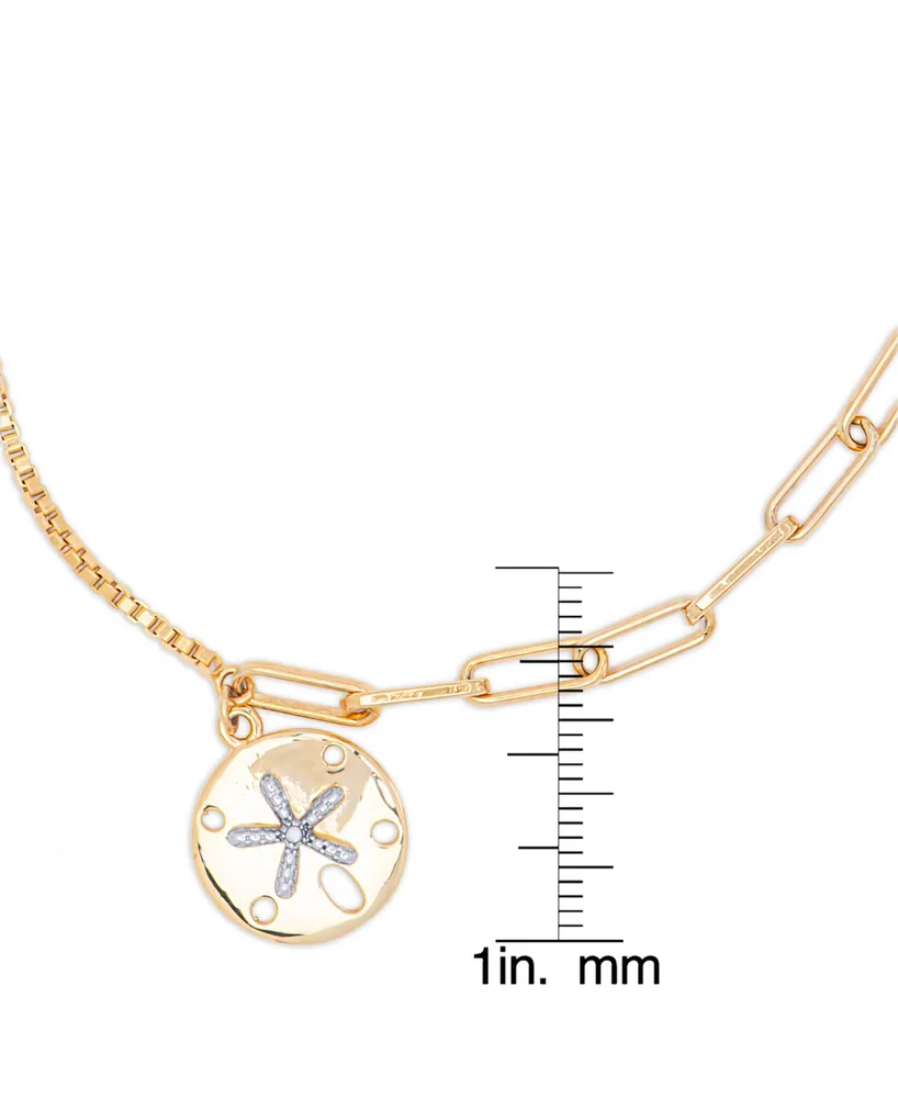 Diamond Accent Sandollar Paperclip Bracelet in 14K Gold Plate - Gold