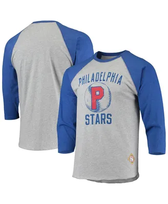 Men's Stitches Heather Gray, Royal Philadelphia Stars Negro League Wordmark Raglan 3/4 Sleeve T-shirt