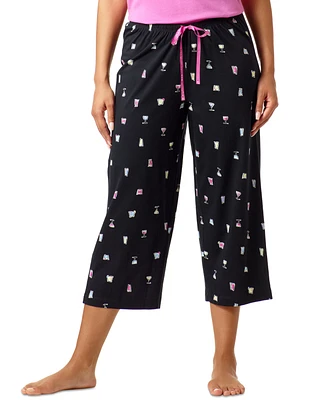 Hue Women's Sleepwell Printed Knit Capri Pajama Pant Made with Temperature Regulating Technology