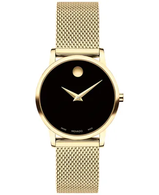 Movado Women's Swiss Museum Classic Gold Pvd Mesh Bracelet Watch 28mm