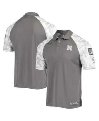 Men's Colosseum Gray, Camo Nebraska Huskers Oht Military-Inspired Appreciation Raglan Zoomie Polo Shirt