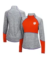 Women's Colosseum Heathered Gray and Orange Clemson Tigers Color Block Space-Dye Raglan Quarter-Zip Top