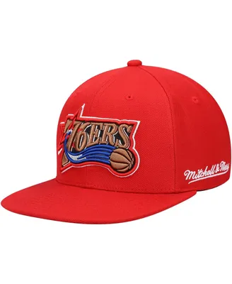 Men's Mitchell & Ness Red Philadelphia 76Ers English Dropback Snapback Hat