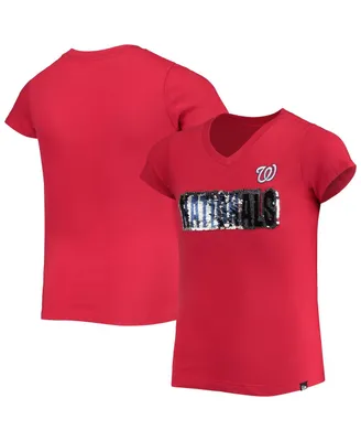 Big Girls New Era Red Washington Nationals Flip Sequin Team T-shirt