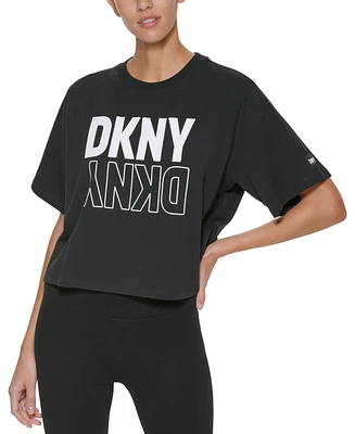 Dkny Sport Women's Cotton Boxy Cropped Logo T-Shirt