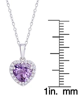 Amethyst (1-7/8 ct. t.w.) & Cubic Zirconia Heart Halo 18" Pendant Necklace in Sterling Silver