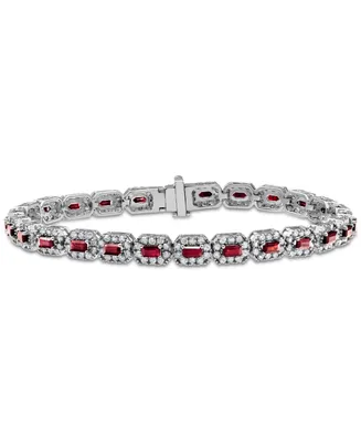 Sapphire (3 ct. t.w.) & Diamond (3 ct. t.w.) Halo Link Bracelet in 14k White Gold (Also in Emerald & Ruby)