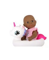 Dream Collection Bath Time 12" Toy Baby Doll with Unicorn Floaty - African American In Gift Box, 6 Piece