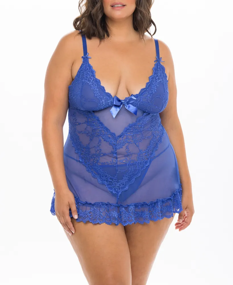 Plus Size Ruffled Hem Babydoll and G String