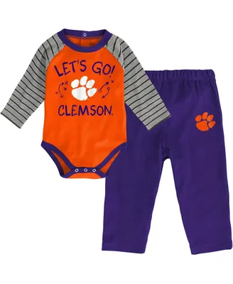 Infant Boys and Girls Orange, Purple Clemson Tigers Touchdown 2.0 Raglan Long Sleeve Bodysuit and Pants Set