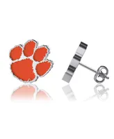 Women's Dayna Designs Clemson Tigers Silver-Tone Enamel Post Earrings - Silver