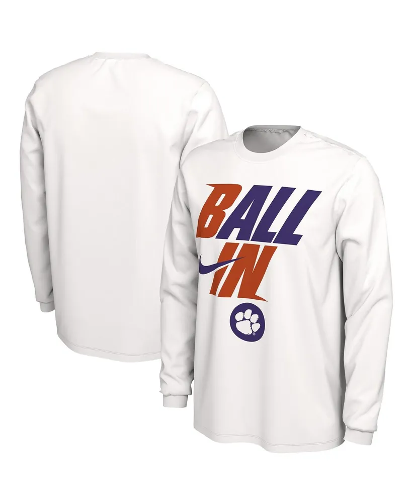 Men's Nike White Clemson Tigers Ball In Bench Long Sleeve T-shirt