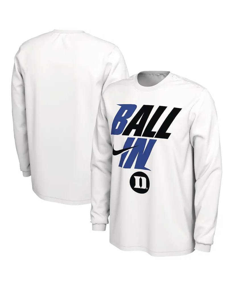 Men's Nike White Duke Blue Devils Ball In Bench Long Sleeve T-shirt