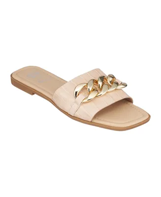 Gc Shoes Women's Rina Chain Ornament Slide Flat Sandals