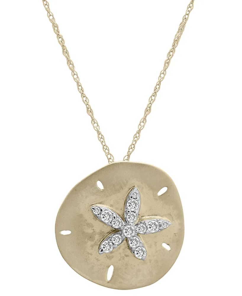 Wrapped Diamond Starfish Sand Dollar Pendant Necklace (1/6 ct. t.w.) in 10k Gold, 16" + 2" extender, Created for Macy's