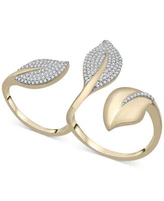 Wrapped Diamond Pave Leaf Open Cuff Double Ring (1/2 ct. t.w.) in 10k White or Yellow Gold, Created for Macy's