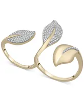 Wrapped Diamond Pave Leaf Open Cuff Double Ring (1/2 ct. t.w.) in 10k White or Yellow Gold, Created for Macy's