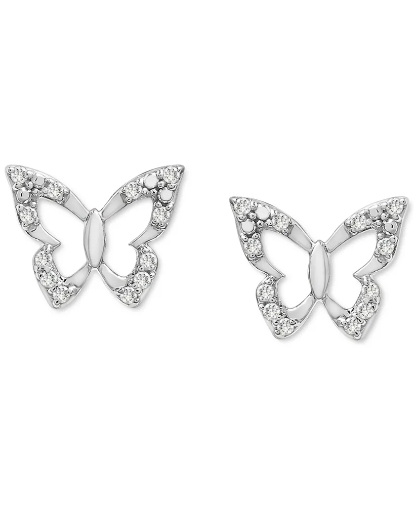 Wrapped Diamond Butterfly Stud Earrings (1/10 ct. t.w.) in 14k White Gold, Created for Macy's
