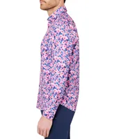 Society of Threads Men's Slim Fit Non-Iron Floral Print Performance Stretch Button-Down Shirt