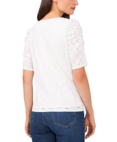 CeCe Women's Short Sleeve Eyelet-Embroidered Knit Top