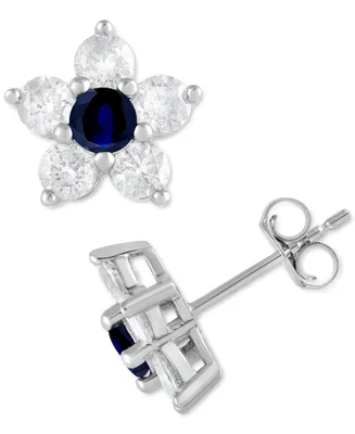 Sapphire (5/8 ct. t.w.) & Diamond (1-1/3 ct. t.w.) Flower Stud Earrings in 14k White Gold