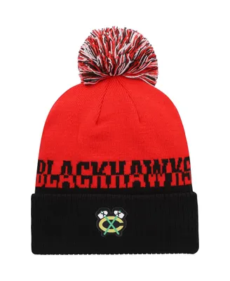 Men's Red, Black Chicago Blackhawks Cold.Rdy Cuffed Knit Hat with Pom