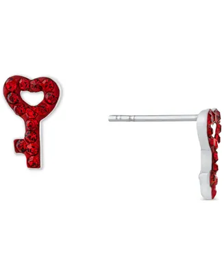 Giani Bernini Red Crystal Pave Heart Key Stud Earrings in Sterling Silver, Created for Macy's