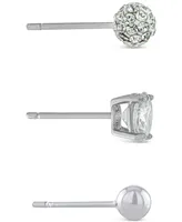 Giani Bernini 3-Pc. Set Cubic Zirconia, Crystal, & Polished Stud Earrings in Sterling Silver, Created for Macy's