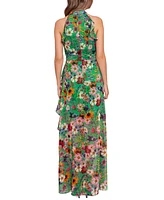 Betsy & Adam Women's Floral-Print Ruffled Halter Gown