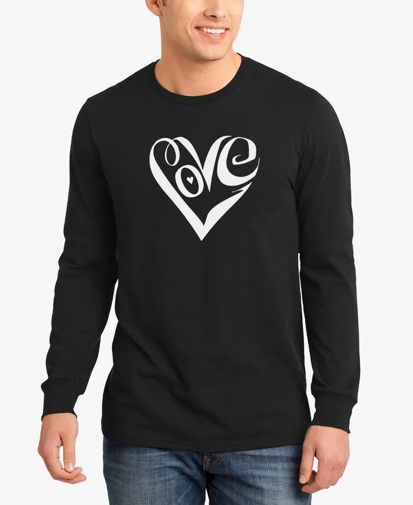 Men's Word Art Long Sleeve Script Love Heart T-shirt