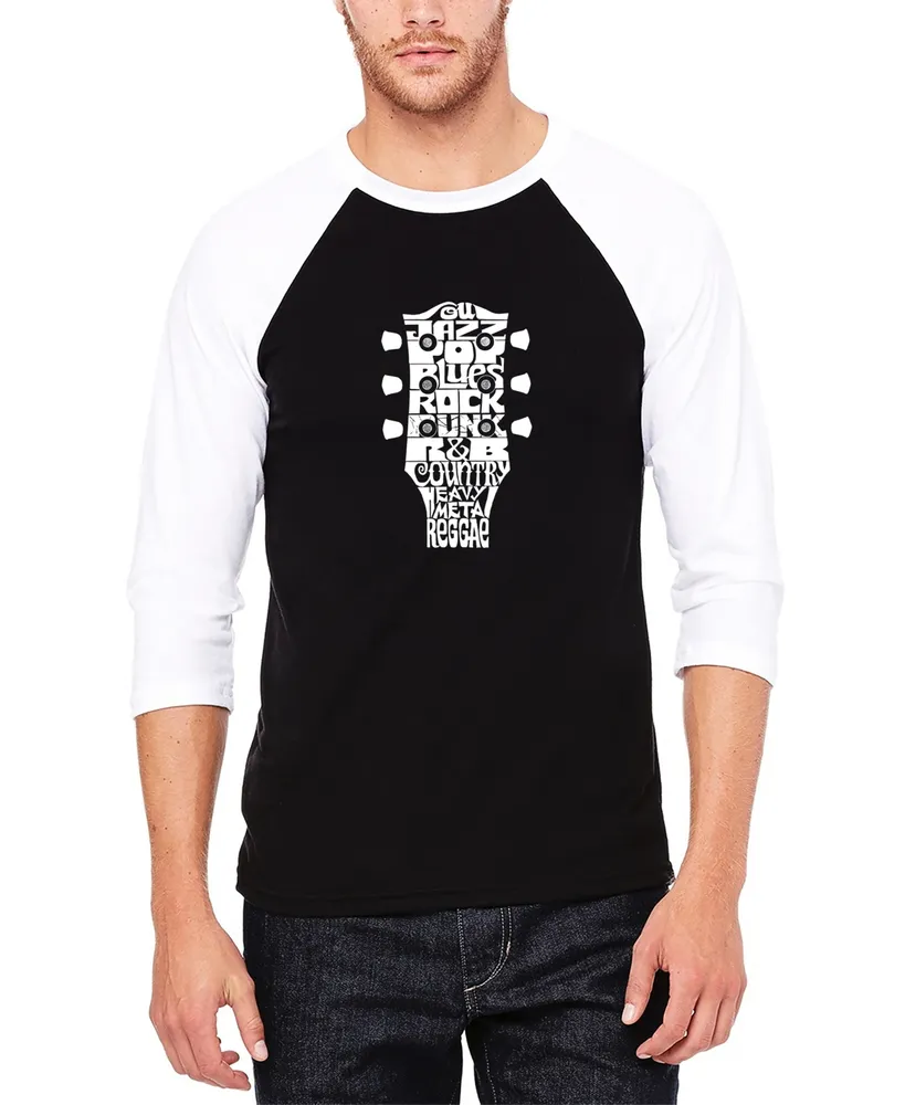 Men's Raglan Baseball Word Art Guitar Head Music Genres T-shirt