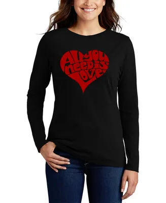 Women's Long Sleeve Word Art All You Need is Love T-shirt