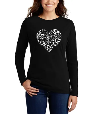 Women's Long Sleeve Word Art Heart Notes T-shirt