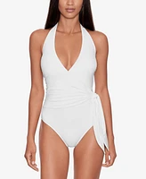 Lauren Ralph Halter Side-Tie Tummy-Control One-Piece Swimsuit