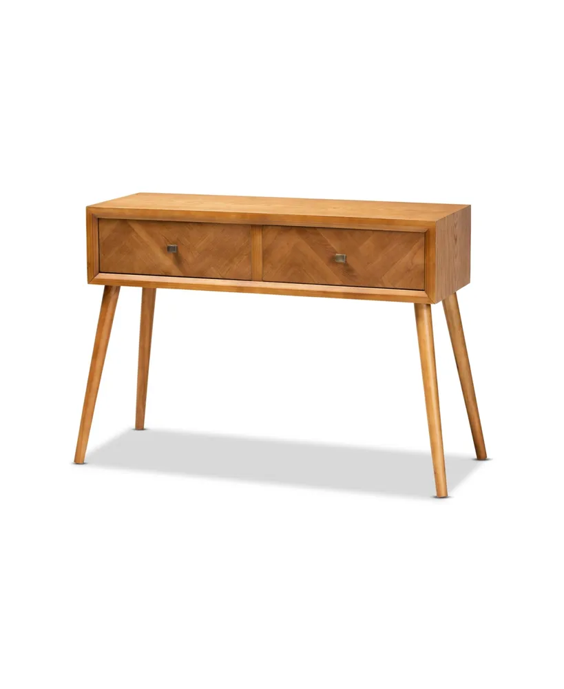 Mae Mid-Century Modern Wood 2-Drawer Console Table