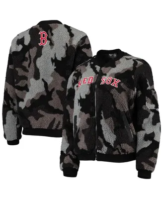 Women's The Wild Collective Black Boston Red Sox Camo Sherpa Full-Zip Bomber Jacket
