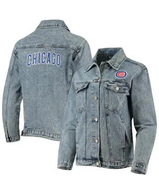 Women's The Wild Collective Chicago Cubs Team Patch Denim Button-Up Jacket
