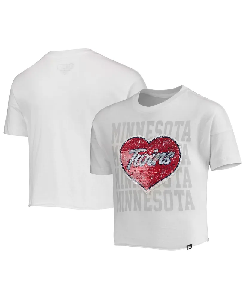 Big Girls New Era White Minnesota Twins Flip Sequin Heart Crop Top