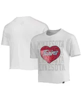 Big Girls New Era White Minnesota Twins Flip Sequin Heart Crop Top