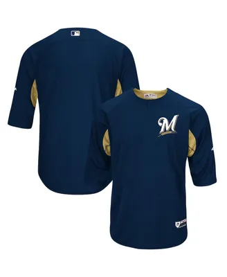 Men's Majestic Navy, Gold Milwaukee Brewers Authentic Collection On-Field 3/4-Sleeve Batting Practice Jersey