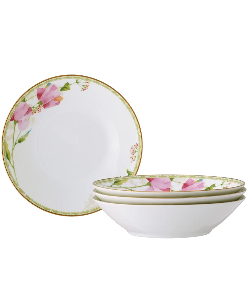 Noritake Poppy Place 12 Oz Soup Bowls 4 Piece Set, 7.5" - White, Pink, Gold