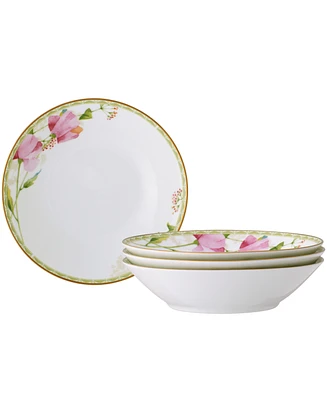 Noritake Poppy Place 12 Oz Soup Bowls 4 Piece Set, 7.5" - White, Pink, Gold