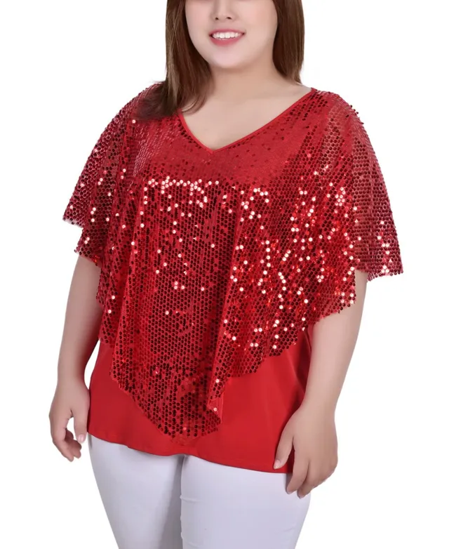 NY Collection Plus Size Sequin-Front Poncho Top - Macy's