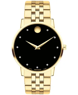 Movado Unisex Swiss Museum Classic Diamond (1/20 ct. t.w.) Gold Pvd Stainless Steel Bracelet Watch 40mm