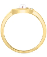 Effy Cultured Freshwater Pearl (4mm) & Diamond (1/20 ct. t.w.) Evil Eye Ring in 14k Gold