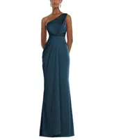 Dessy Collection Women's One-Shoulder Draped Twist Empire Waist Trumpet Gown